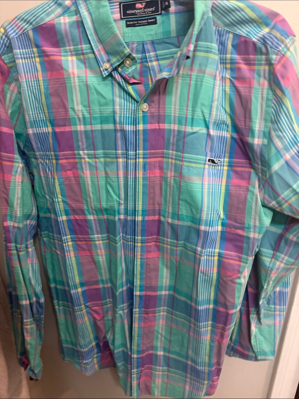 Vineyard Vines Teal, Pink & Blue Plaid Button-Down Shirt